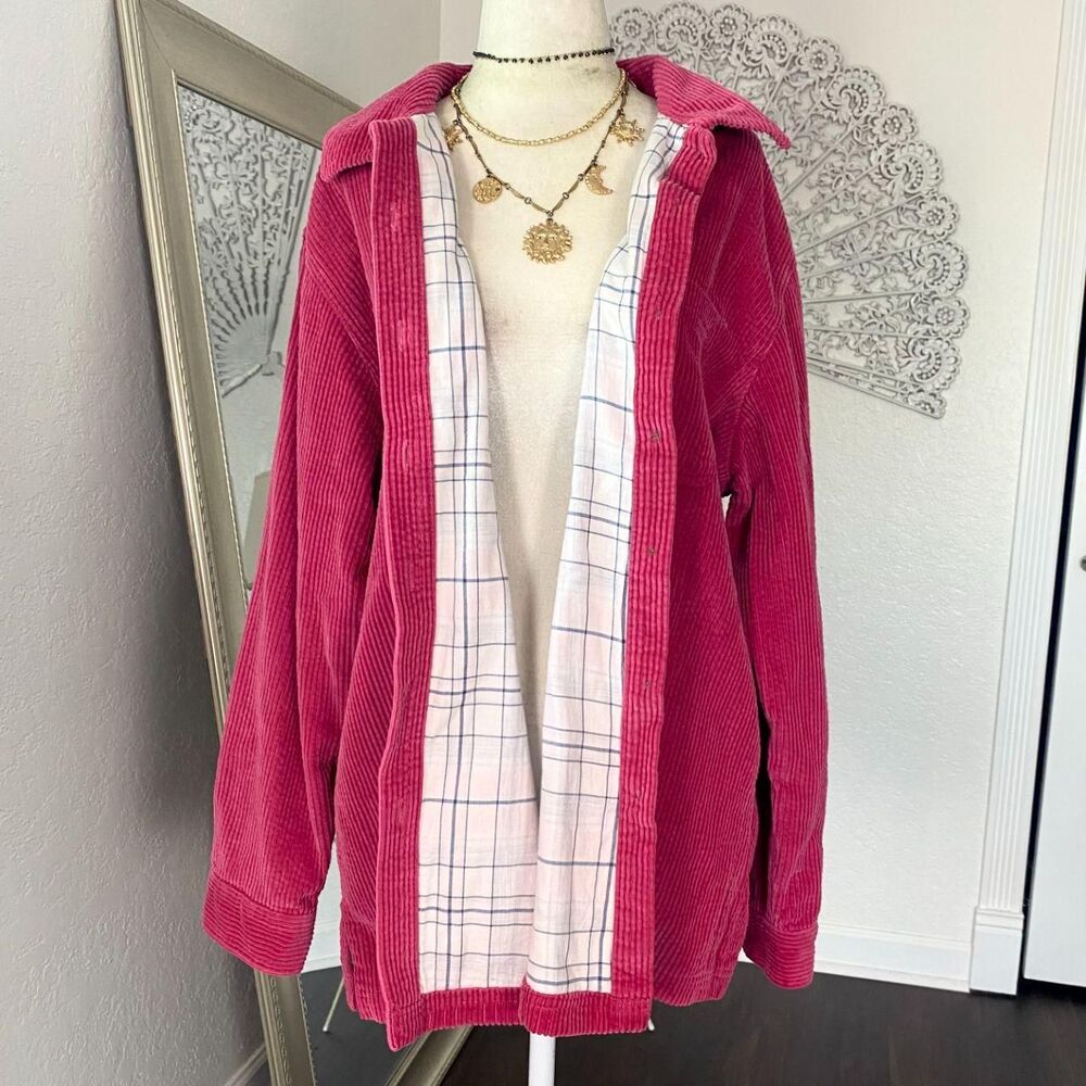 L.L.Bean Pink Corduroy Flannel Lined Shacket Barn Jacket 100% Cotton L